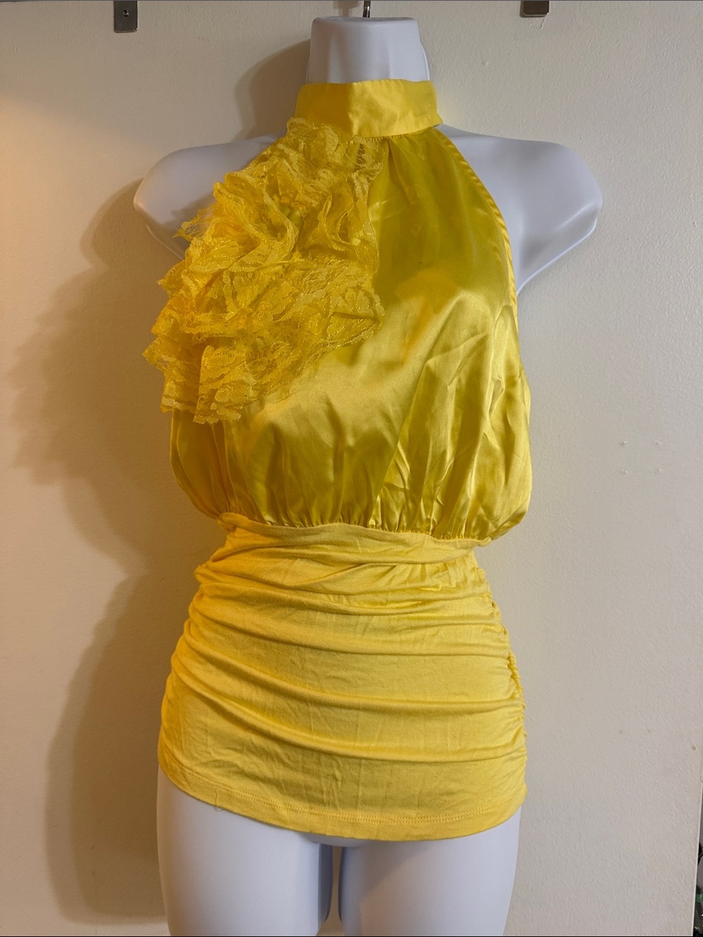 NWT Y2K Do & Be Yellow Halter Ruffle Detail Size Small